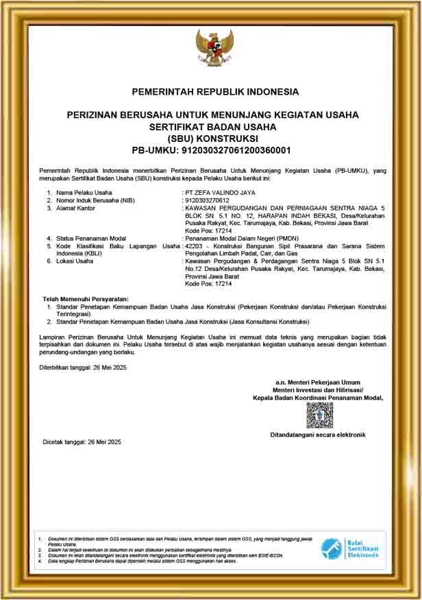 Sertifikat Badan Usaha Jasa Konstruksi (SBUJK) untuk sub-bidang pekerjaan 